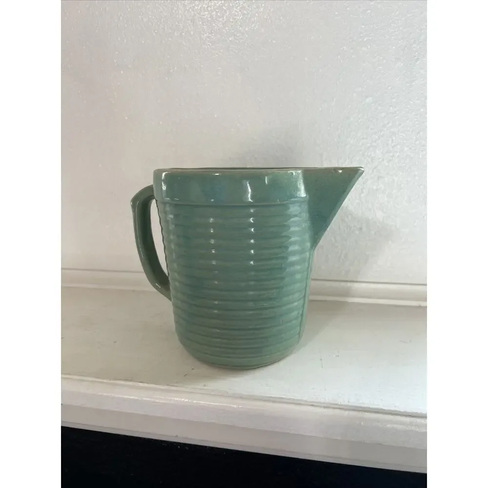 Handmade Pottery Teal Glazed Ribbed Pitcher